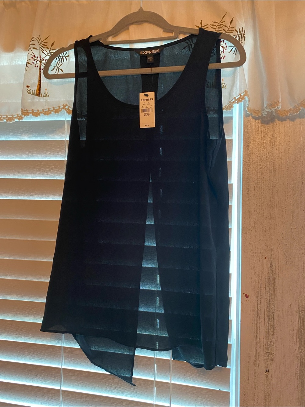EXPRESS Sheer Layered Tank Top in Black Size XS